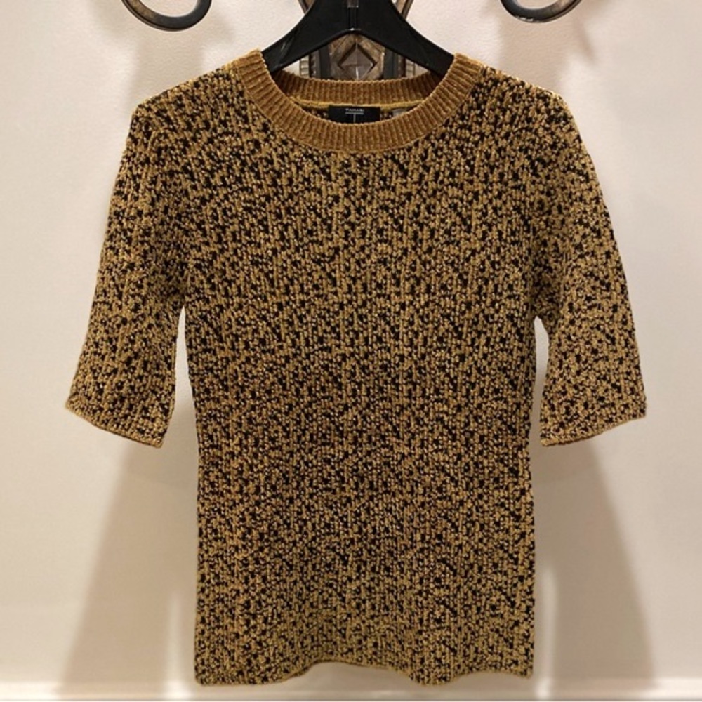 NWOT *T TAHARI* Short Sleeved *SOFT* Sweater … Gold•Black … Size: S